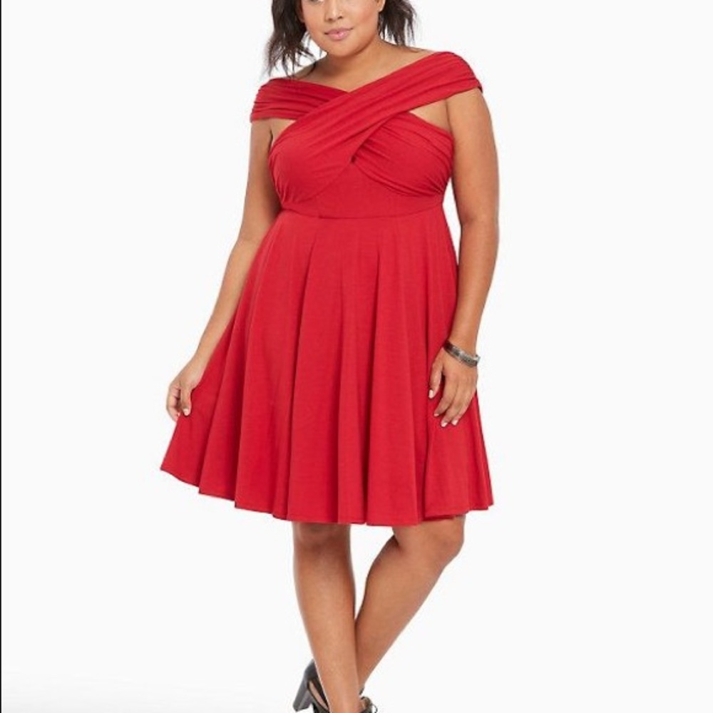 Torrid Red Criss Cross Off the Shoulder Dress 2